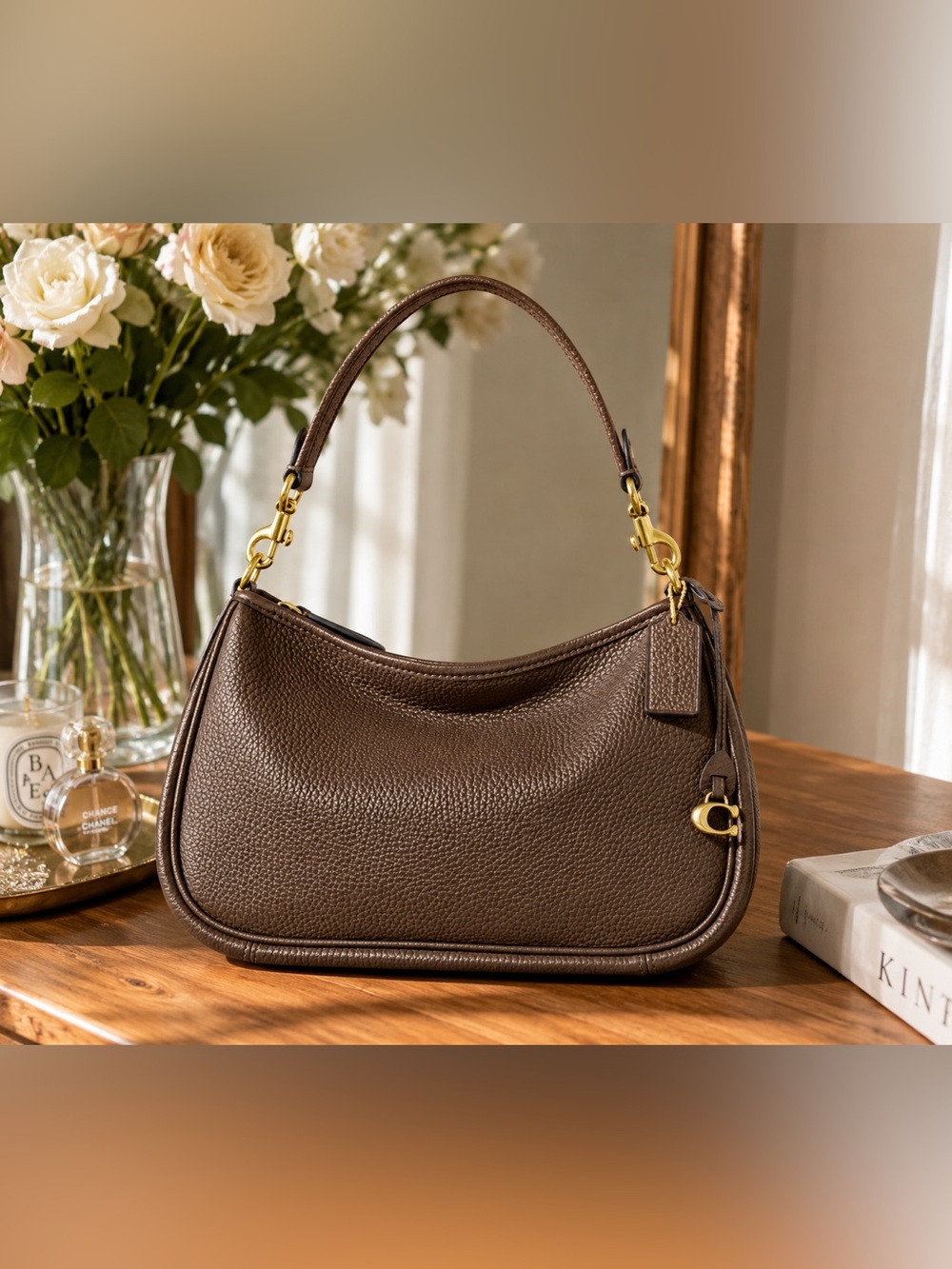 Coach Brown Pebbled Leather Shoulder Bag with Gold Hardware